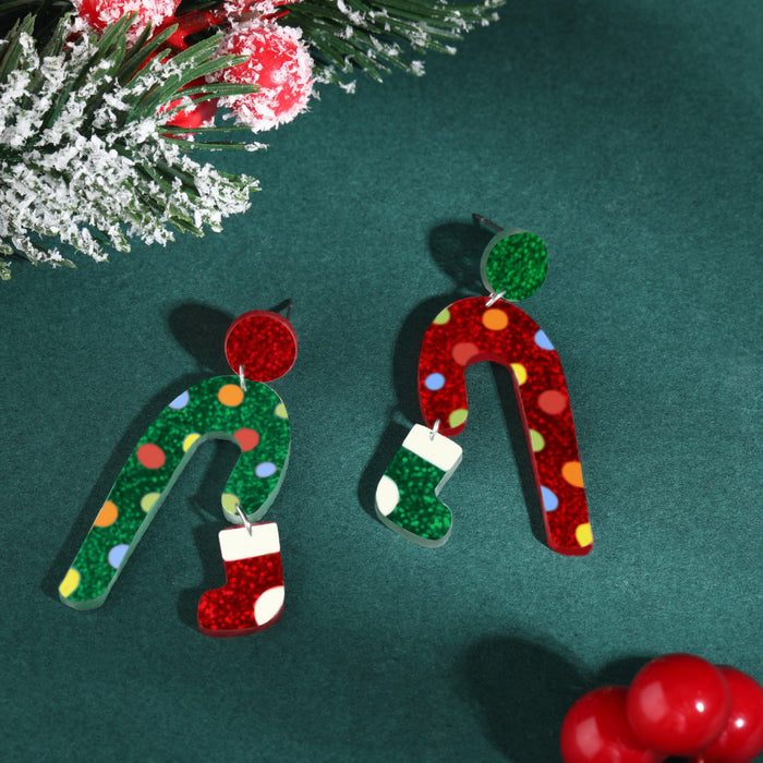 Wholesale Acrylic Christmas Tree Hat Stocking Elk Earrings