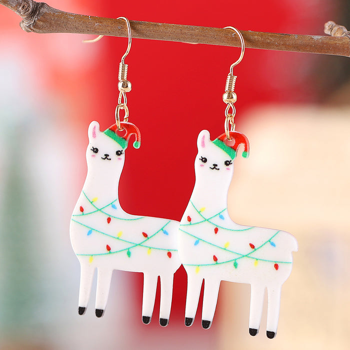 Wholesale Christmas Hat Lantern Alpaca Pendant Earrings Acrylic Cartoon Style Party Earrings Gift