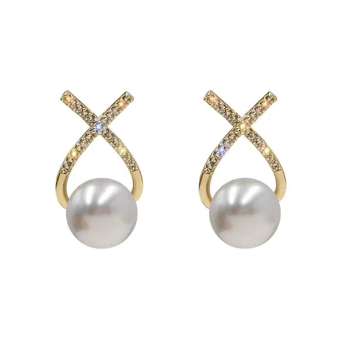 Wholesale X Letter Pearl Earrings  Earrings  Pearl Earrings