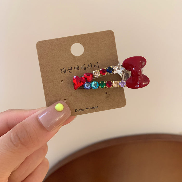 Wholesale Diamond bangs hairpin sweet and versatile side clip zircon heart imitation pearl hair