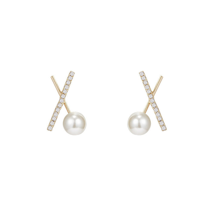 Wholesale Silver Needle Temperament Letter Pearl Earrings Retro Atmospheric Cross Earrings Earrings and Accessories