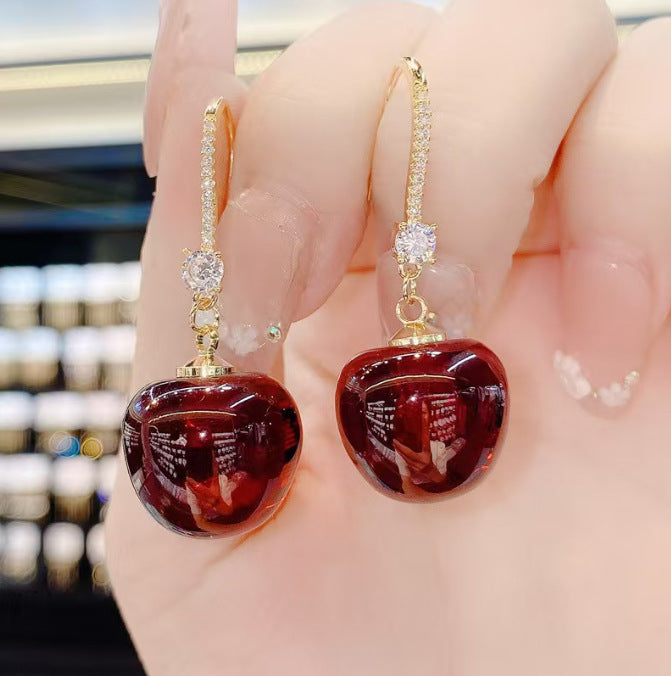 Wholesale Plastic Resin Cherry Drop Earrings Sweet Style Fashion Earrings