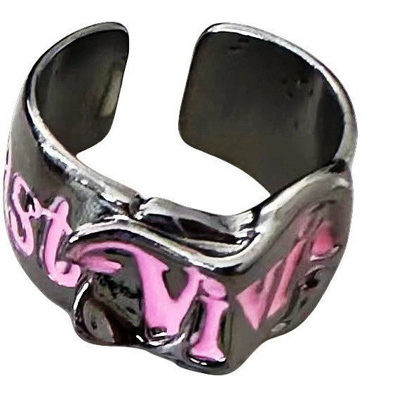 Wholesale Wide-faced open ring with colorful logo dripping letters