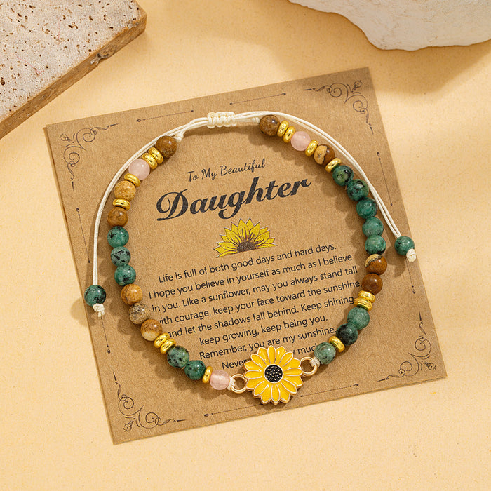 Wholesale Modern Women S Adjustable Bracelet With Alloy Sunflower And Natural Stone Charms Handmade Woven Fashion Accessory For Boutique Resale