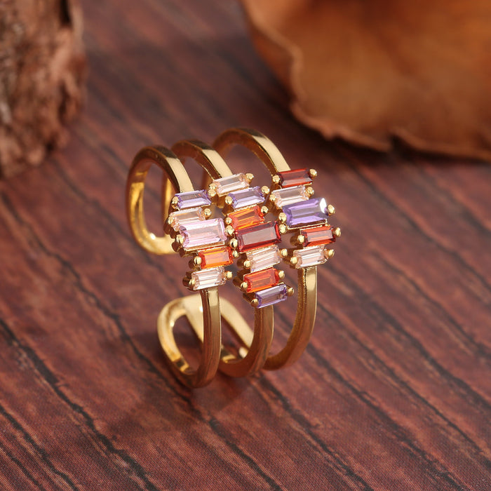 Wholesale Zircon Ring Palace Style Retro Copper Material Ring Open Adjustable Pinky Ring Accessories