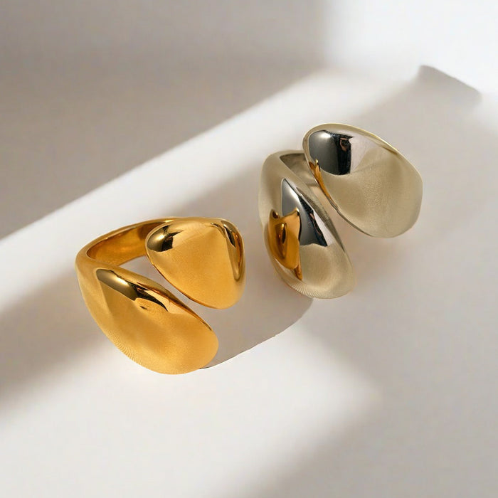 Wholesale Water droplet smooth asymmetric opening ring, light luxury high-end layered metal ring