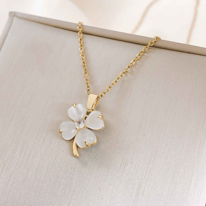 Wholesale Titanium Steel Love Cat Eye Clover Necklace JDC-NE-Moyu002