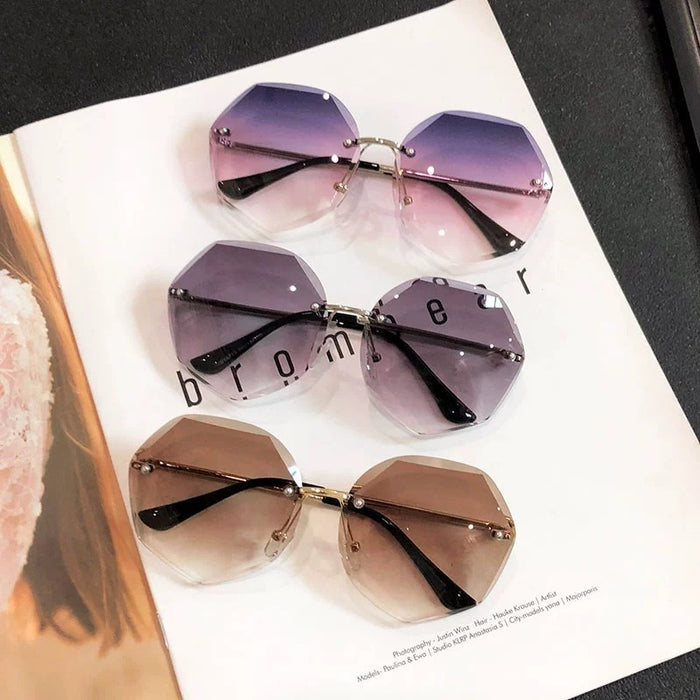 Wholesale Multilateral frameless cut edge sunglasses, retro sunglasses, personalized trend