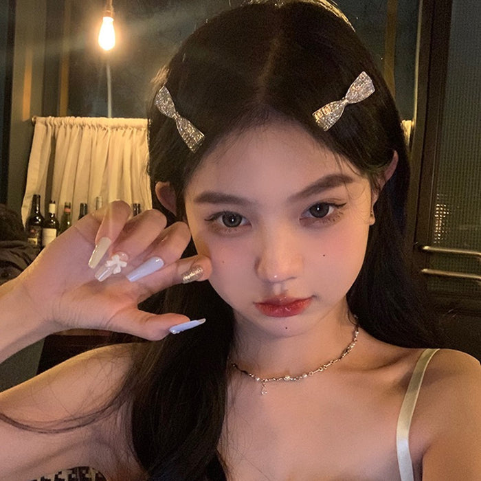 Wholesale  rhinestone star hairpin female bow love side clip duckbill clip forehead bangs clip simple hairpin head