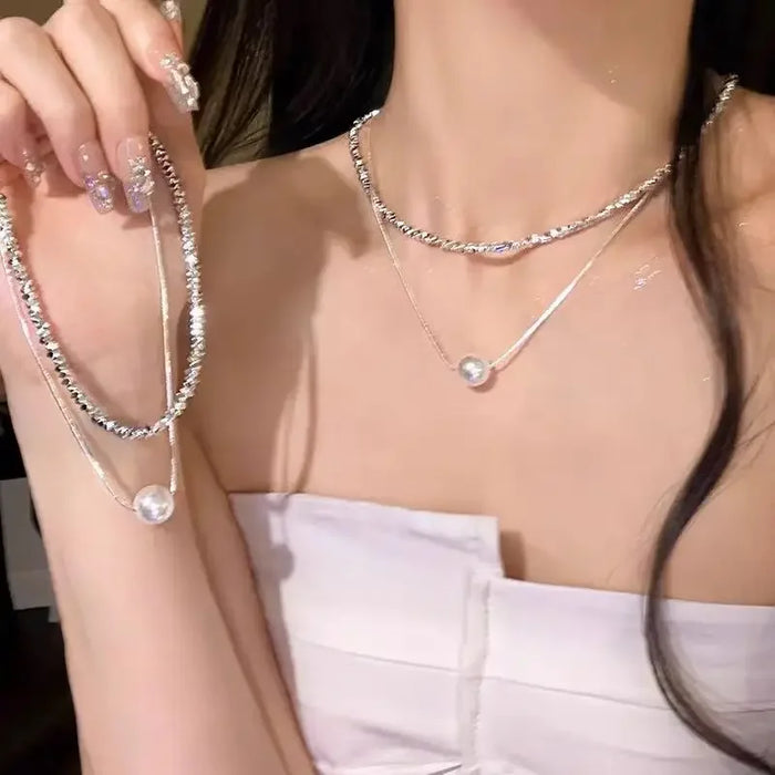 Wholesale Pearl double-layer layered necklace, high-end and niche fashion necklace
