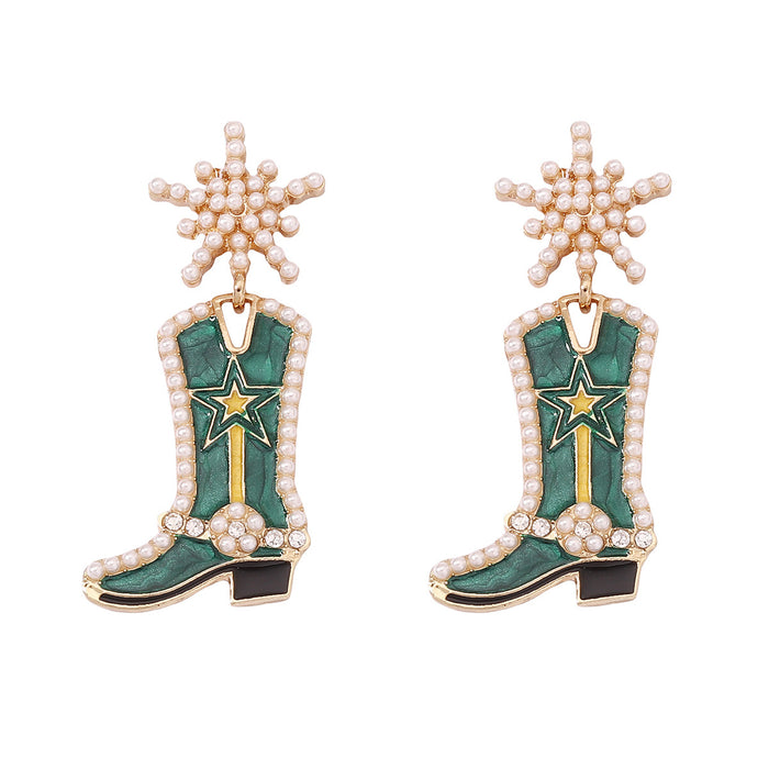 Wholesale Long Boots Zinc Alloy Oil Drop Inlaid Pearl Earrings JDC-ES-YueLi023