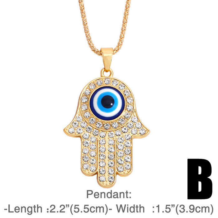 Wholesale alloy Fatima hand necklace Turkey blue eyes diamond jewelry sweater chain