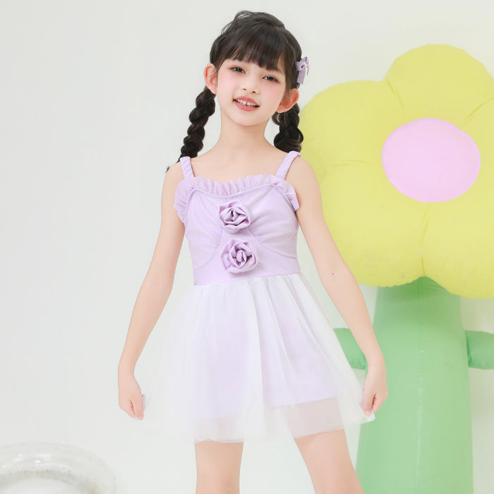 Wholesale Children's swimsuit polyester one-piece suspender swimsuit