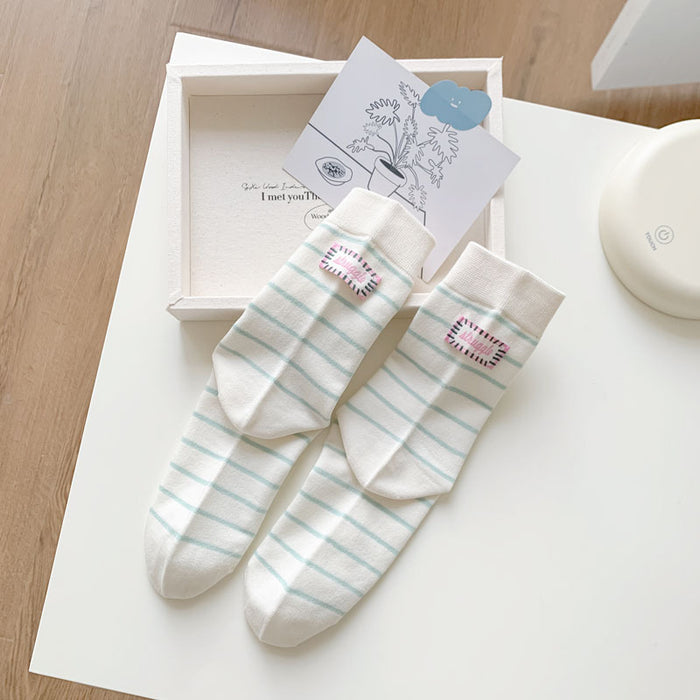 Wholesale Striped boneless socks with tube fabric, labeled pile, sock cotton