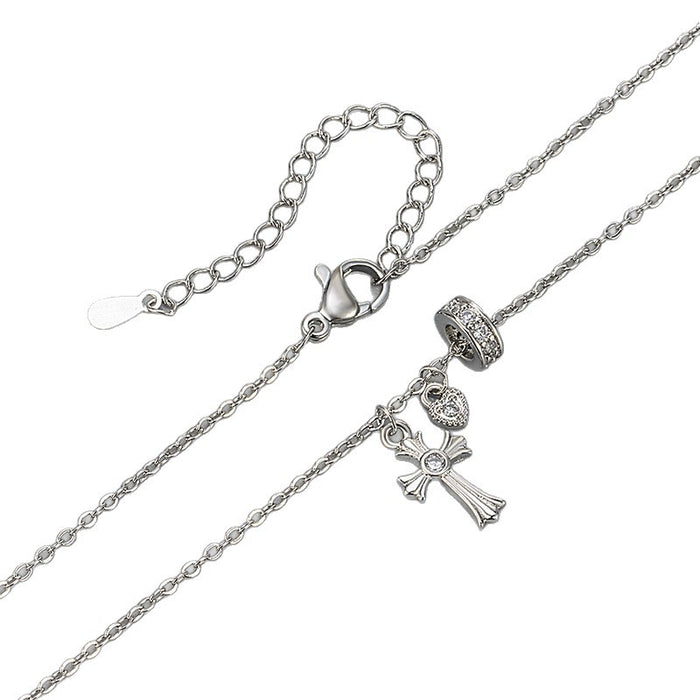 Wholesale New compact dot diamond cross heart necklace, niche fashion, versatile, light luxury, white collarbone chain