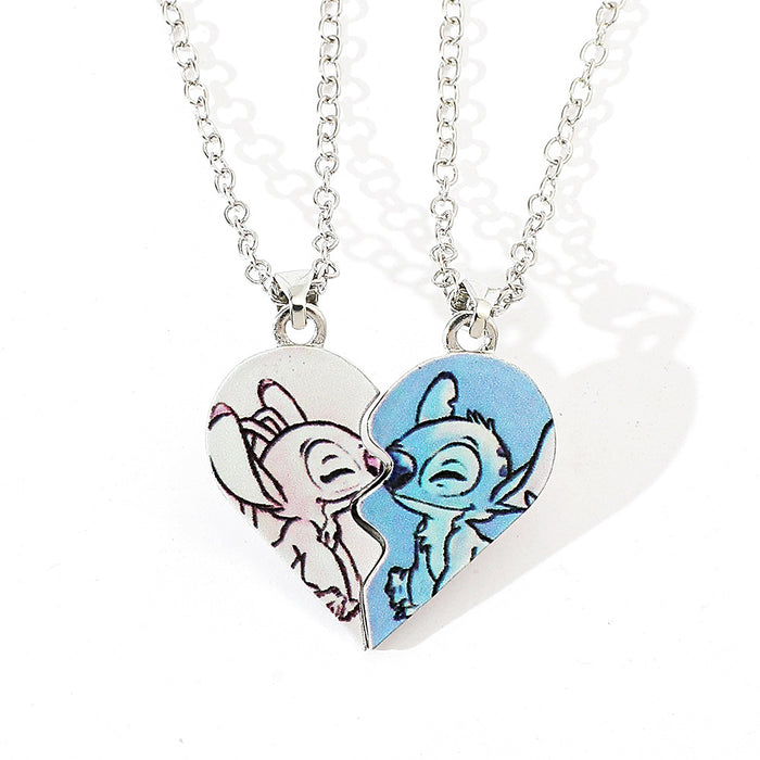 Wholesale Cartoon heart-shaped interlocking pendant couple necklaces