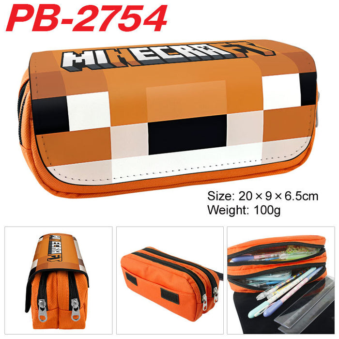 Wholesale Cartoon Game Themed Canvas Pencil Case Double Layer Zipper Large Capacity Student Stationery