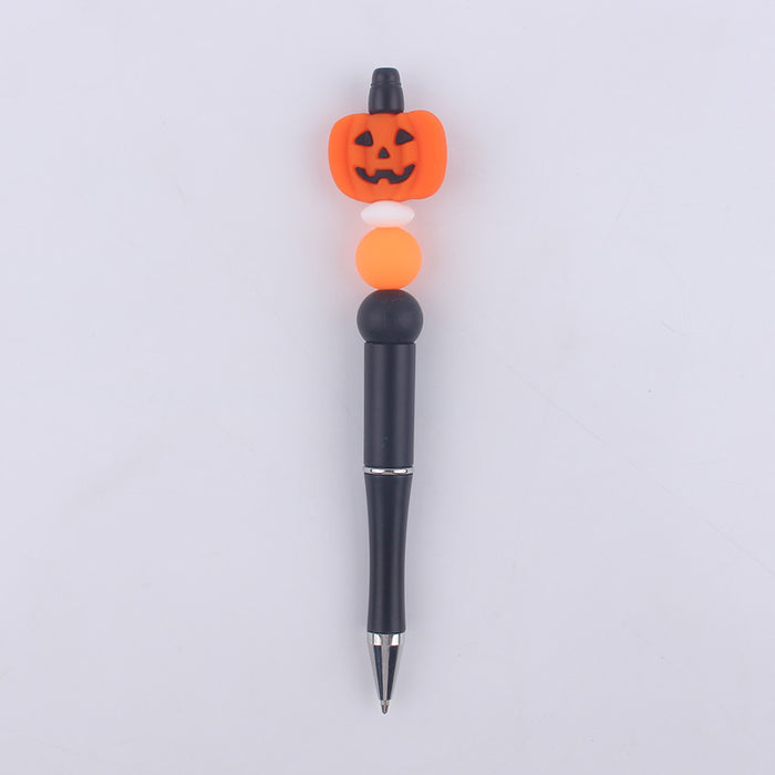 Wholesale Cartoon Pattern Halloween Pumpkin Spider Silicone Beads Plastic Bead Pen JDC-PN-GuangTian004