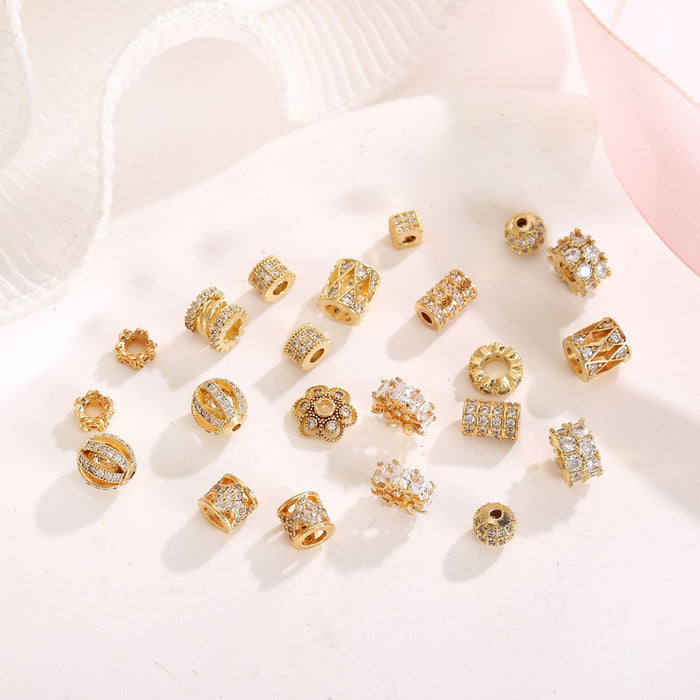 Wholesale 10pcs Copper Plated 18K Real Gold Micropaved Zircon Hollow Spacer Beads JDC-BDS-NanT005