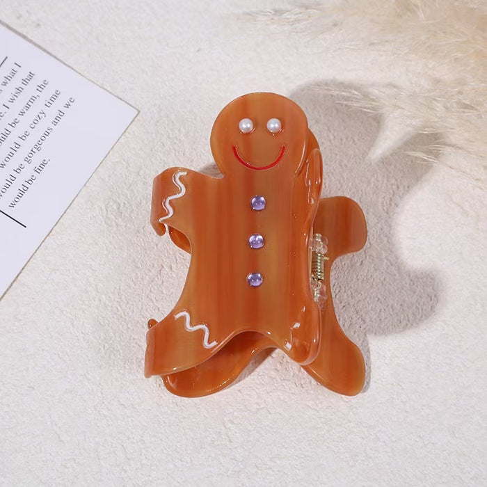 Wholesale Christmas Acrylic Claw Clip Gingerbread Man Candy Cane Design Hair Accessory For Everyday Styling