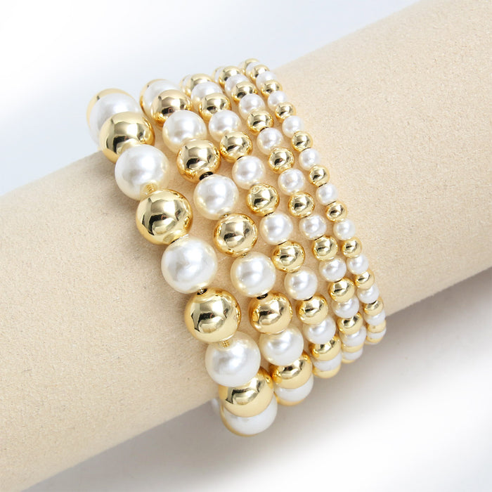 Wholesale Pearl Copper Plated 18k Gold Bracelet Pull-out Adjustable Bracelet JDC-BT-HongM002