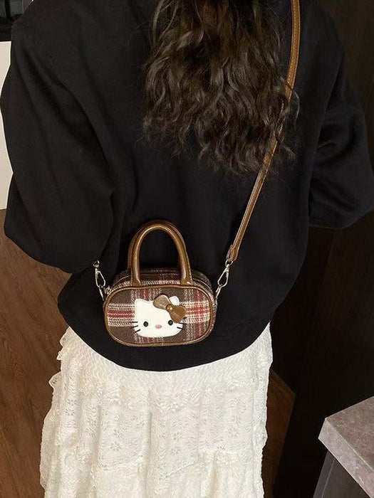 Wholesale Women's Plaid Cartoon Cute Cat Shoulder Bags HandBag