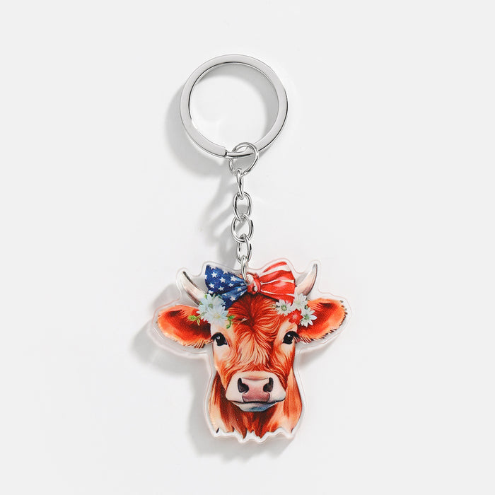 Wholesale 12PCS American Independence Day Acrylic Highland Cow Keychain JDC-KC-HuiWen008