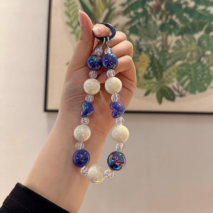 Wholesale Handmade beaded bag bracelet keychain, colorful acrylic plated car keychain pendant