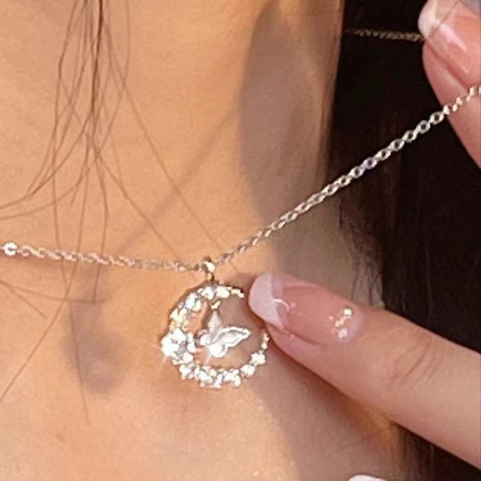 Wholesale Moon Flash Diamond Butterfly Necklace