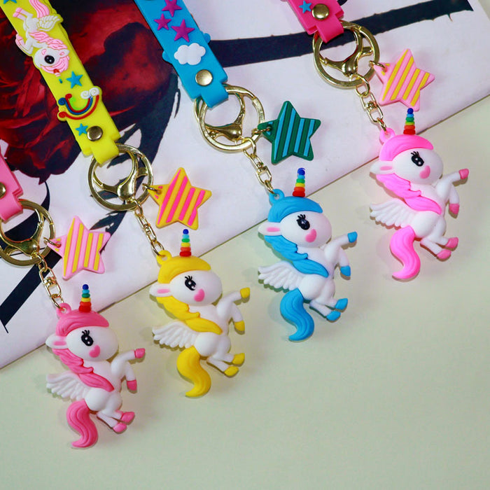 Wholesale Trendy Rainbow Unicorn Cartoon Keychain Cute Pony Car Key Accessory Bag Charm Gift
