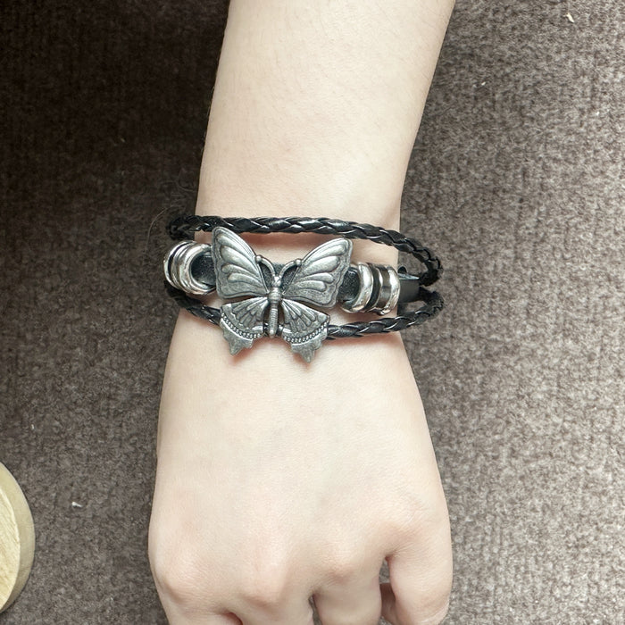 Wholesale  Retro Butterfly Punk Rock Girly Multi-Layer Leather Necklace