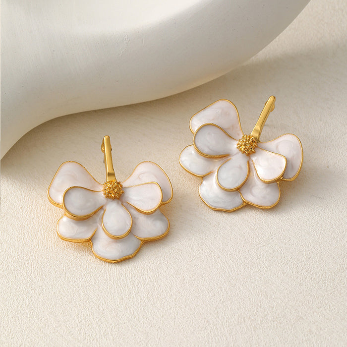 Wholesale Artistic retro glazed flower earrings with gentle and exquisite atmosphere, earrings with studs and earrings