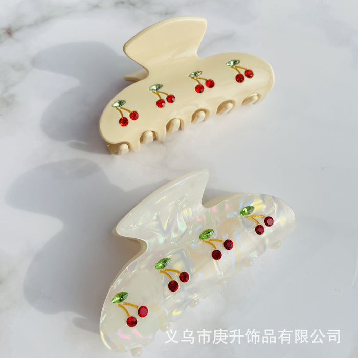 Wholesale Cute Cherry Rhinestone Acetate Hair Clip Grip for Women Daily Hair Accessory