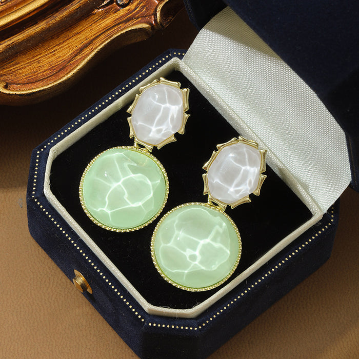 Wholesale Color blocking water ripple retro geometric circular unique light luxury design earrings wholesale