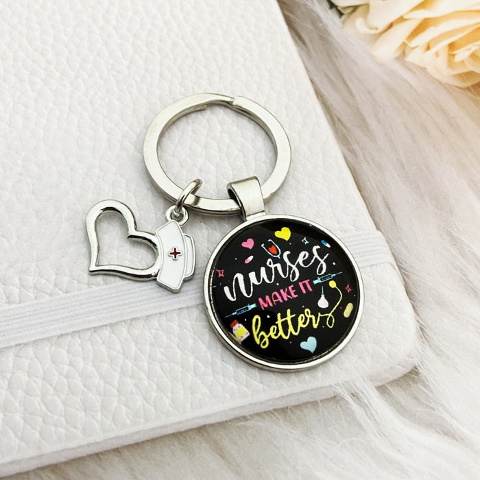 Wholesale Nurses Day Color Printed Time Gemstone Alloy Keychain JDC-KC-HengX029