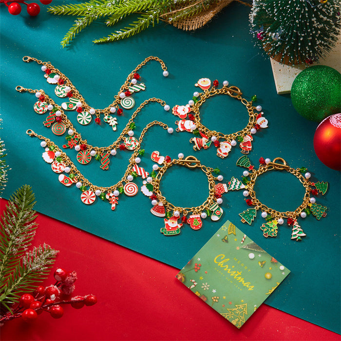 Wholesale Christmas jewelry creative  Christmas tree multi-color candy pendant pearl paper card bracelet