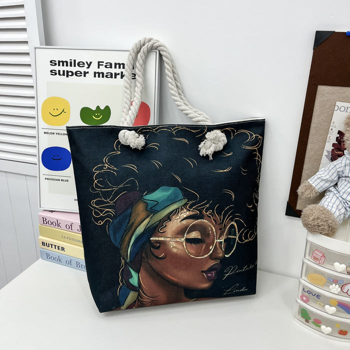 Wholesale Tourist shopping bag Tote bag Printed thick rope large capacity canvas bag Versatile creative handbag