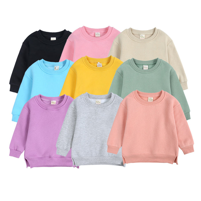 Wholesale Boys' and Girls' Hoodies round Neck Pullovers for Small and Medium-sized Children Solid Color with Plush Baby Tops JDC-CTS-SK003