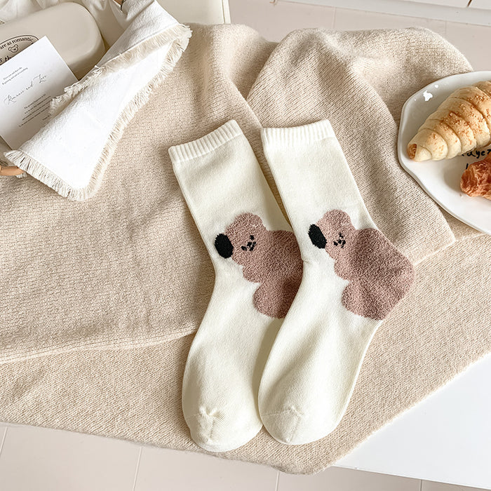 Wholesale Cute plush teddy bear socks, mid tube socks, trendy outerwear, versatile, pile up socks