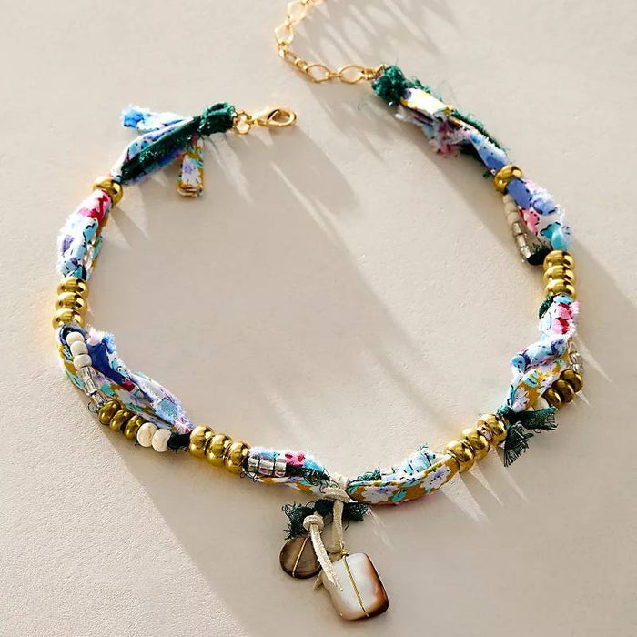 Wholesale ]New Fashion Fabric Bracelet Natural Bead Pendant Fabric Knot Bracelet