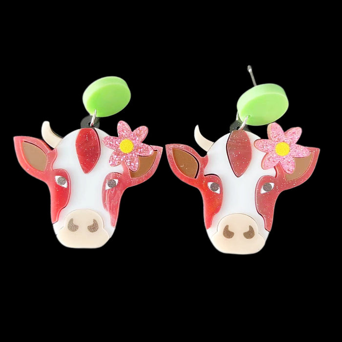 Wholesale Acrylic Flower Cow Earrings JDC-ES-Qiany004