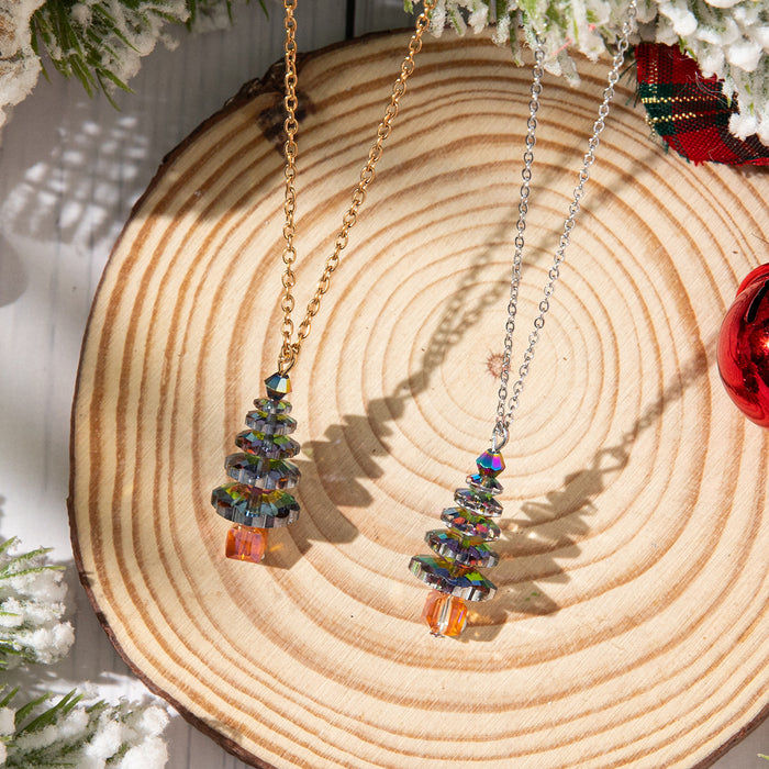 Wholesale Christmas festive colored crystal Christmas tree necklace alloy clavicle chain