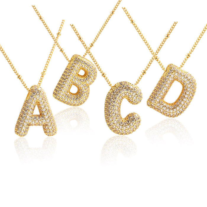 Wholesale Copper Plated Real Gold Micro Inlaid Zircon Balloon Letter Pendant 26 English Letter Necklace JDC-NE-BaiTian001