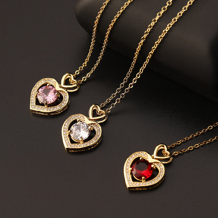 Wholesale Copper Micro-Inlaid Colored Zircon Love Pendant Necklace JDC-NE-ShangY031