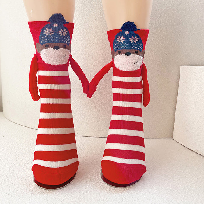Wholesale Christmas magnetic hand-holding socks women' s cotton socks couple mid-calf length socks New Year gift socks