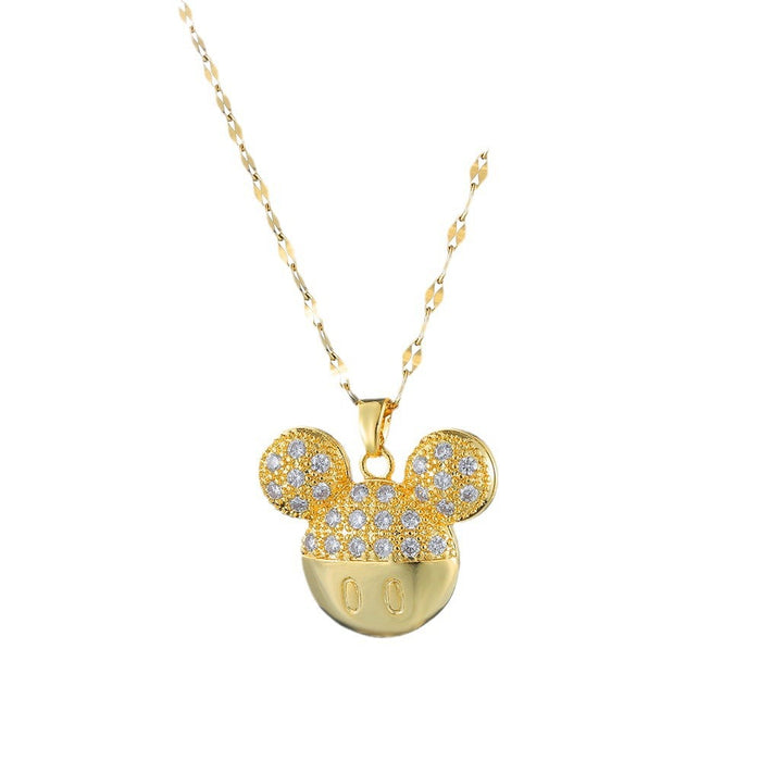 Wholesale Cartoon light luxury style shiny full diamond head pendant titanium steel chain collarbone chain