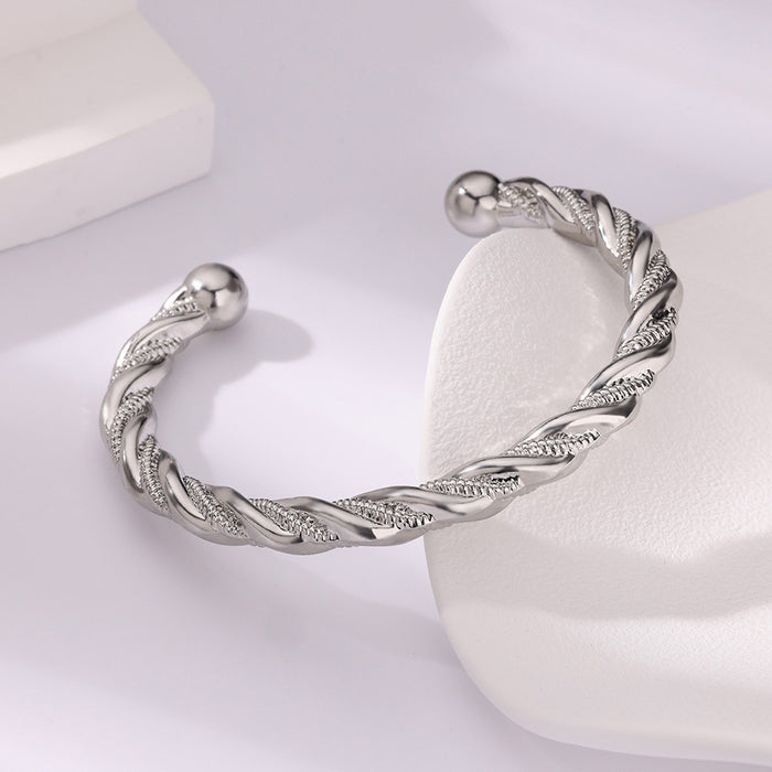 Wholesale Titanium steel braided twisted wire open bracelet