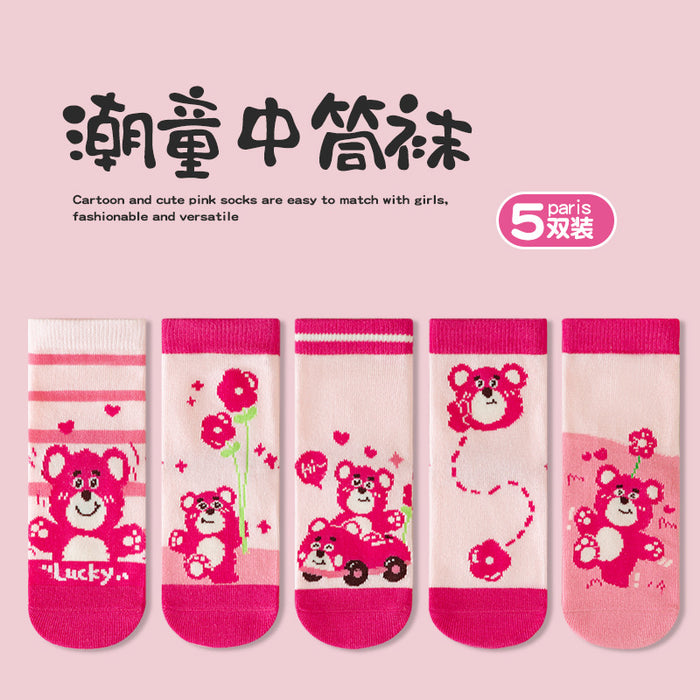 Wholesale 5 Pairs/pack Cute Cinnamon Dog Girl Socks Autumn New Arrival Kuromi Children's Socks Sanrio Baby Mid-tube Socks JDC-SK-LXWC001