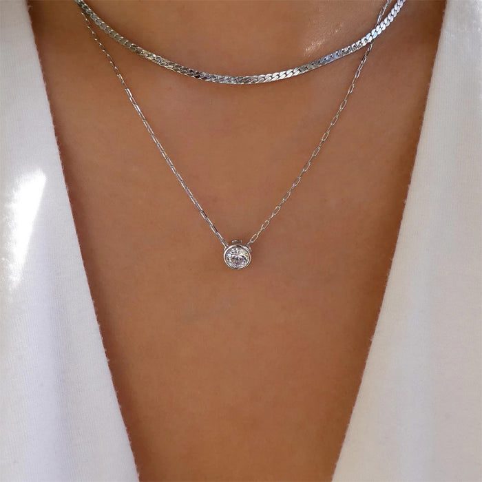 Wholesale New Silver Plated Chain Crystal Pendant Necklace, Fashionable and Versatile Style, Double layered Sweater Chain, Lock Bone Chain
