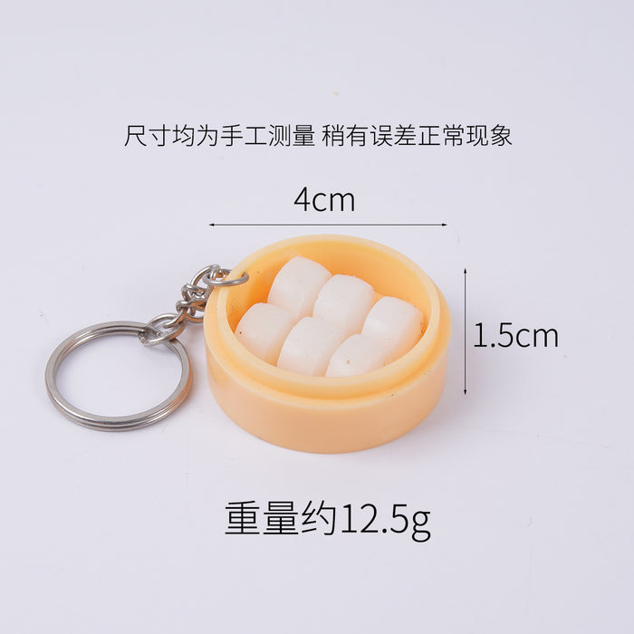 Wholesale Stylish Dim Sum Steamer Basket Keychain PVC Food Charm Car Key Accessory Gift MOQ≥3